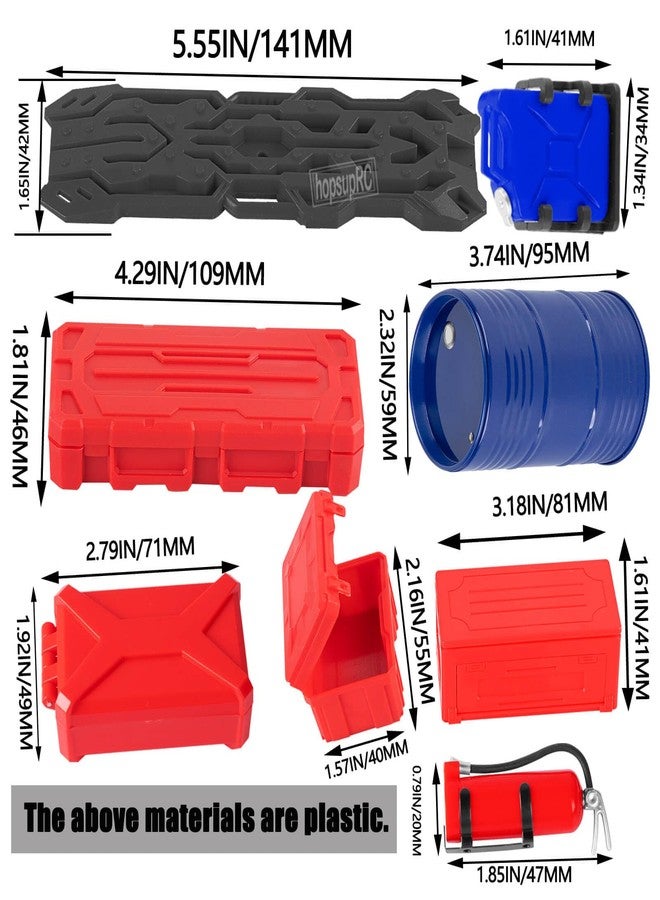hopsupRC مجموعة تزيين سيارات الزحف hopsupRC لسيارات TRX4 وTRX6 وAxia 1 وSCX10 وRed Cat بمقياس 1/10، تتضمن شبكة أمتعة صغيرة/حزمة محاكاة، أمتعة، صندوق خشبي، مجرفة، خزانات وقود، لوح إنقاذ، صندوق أدوات، هوائيات، مطفأة حريق، لون أزرق - Image 4